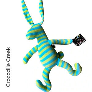 NWT CROCODILE CREEK MAX & LULU BLUE & GREEN STRIPE RABBIT | 11 INCHES SITTING